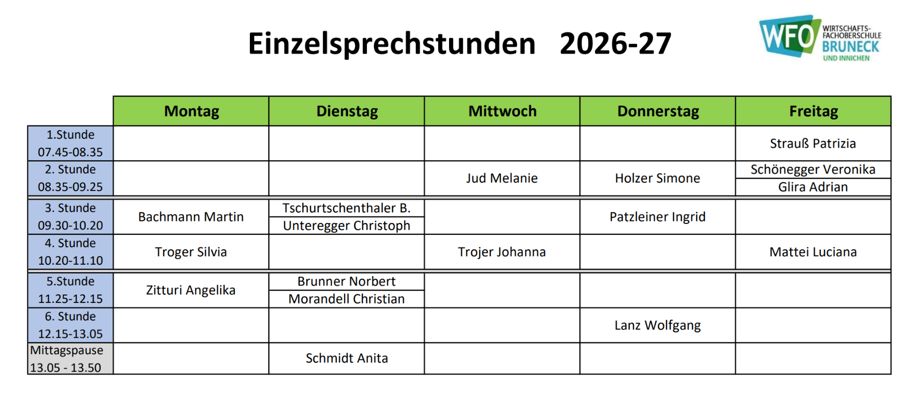 Einzelsprechstunden 2026/27